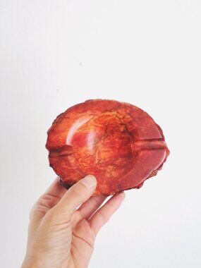 Vintage Hand Carved Ashtray Stone Alabaster Marble Carnelian Mid Century Rustic